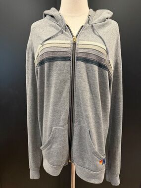 Aviator Nation 5 Stripe Zip Up Hoodie in Grey/Grey XL Good Condition w 1 Flaw